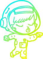 cold gradient line drawing cartoon pretty astronaut girl pointing vector