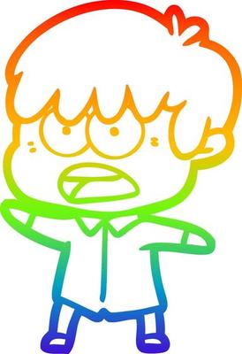 rainbow gradient line drawing worried cartoon boy
