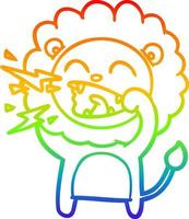 rainbow gradient line drawing cartoon roaring lion vector