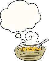 tazón de dibujos animados de sopa caliente y burbuja de pensamiento vector