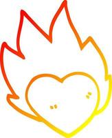 warm gradient line drawing cartoon flaming heart vector