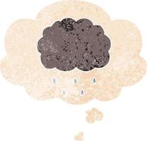 cartoon cloud raining and thought bubble in retro textured style vector