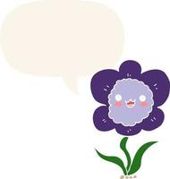 cartoon flower and speech bubble in retro style vector