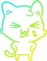 cold gradient line drawing cartoon cat hissing vector