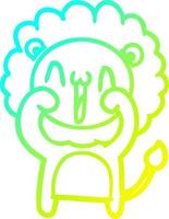 línea de gradiente frío dibujo feliz león de dibujos animados vector