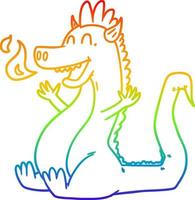 rainbow gradient line drawing cartoon happy dragon vector