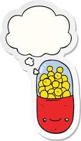 cartoon pill and thought bubble as a printed sticker vector