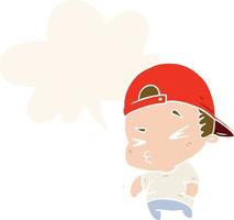 cartoon cool kid and speech bubble in retro style vector
