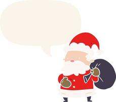 cartoon santa claus and speech bubble in retro style vector