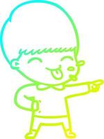 cold gradient line drawing cartoon boy sticking out tongue vector