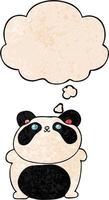 cartoon panda and thought bubble in grunge texture pattern style vector