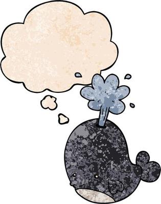 cartoon spouting whale and thought bubble in grunge texture pattern style