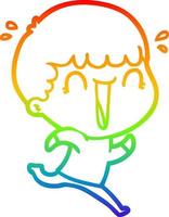 rainbow gradient line drawing laughing cartoon man running vector