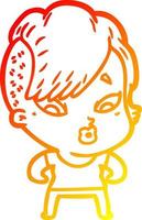 warm gradient line drawing cartoon surprised girl vector