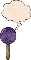 cartoon lollipop and thought bubble in grunge texture pattern style vector