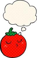 cartoon tomato and thought bubble in comic book style vector