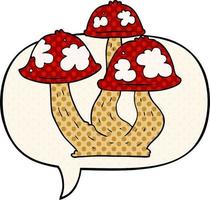 cartoon mushrooms and speech bubble in comic book style vector