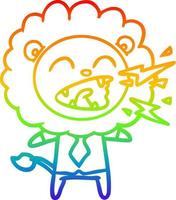 rainbow gradient line drawing cartoon roaring lion businessman vector