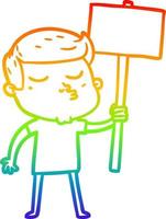 rainbow gradient line drawing cartoon model guy pouting with sign vector