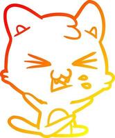 warm gradient line drawing cartoon cat hissing vector