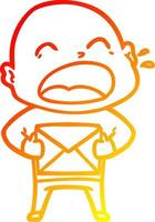 warm gradient line drawing cartoon shouting bald man vector