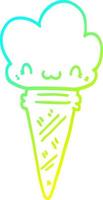 cold gradient line drawing cartoon ice cream with face vector