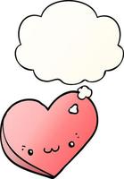 cartoon love heart with face and thought bubble in smooth gradient style vector