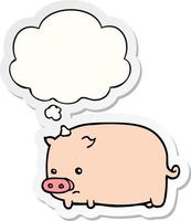 cute cartoon pig and thought bubble as a printed sticker vector