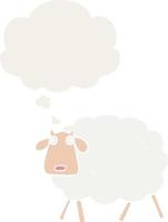 cartoon sheep and thought bubble in retro style vector