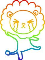 rainbow gradient line drawing cartoon crying lion vector