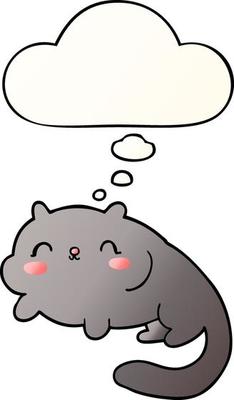 cartoon cat and thought bubble in smooth gradient style
