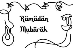 One line art style background with ramadan writing vector