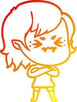 warm gradient line drawing annoyed cartoon vampire girl vector