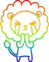 rainbow gradient line drawing cartoon crying lion praying vector