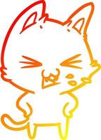 warm gradient line drawing cartoon cat hissing vector