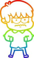 rainbow gradient line drawing annoyed cartoon boy vector