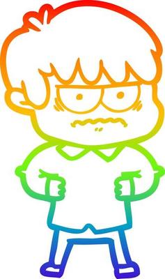 rainbow gradient line drawing annoyed cartoon boy