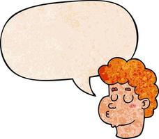 cartoon male face and speech bubble in retro texture style vector