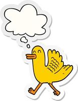 cartoon duck and thought bubble as a printed sticker vector