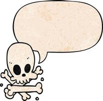 cartoon skull and bones and speech bubble in retro texture style vector