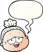 cartoon old lady and speech bubble in smooth gradient style vector