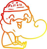 warm gradient line drawing happy bearded man sat down laughing vector