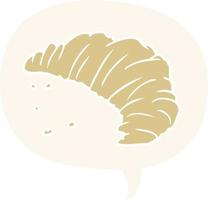 cartoon croissant and speech bubble in retro style vector