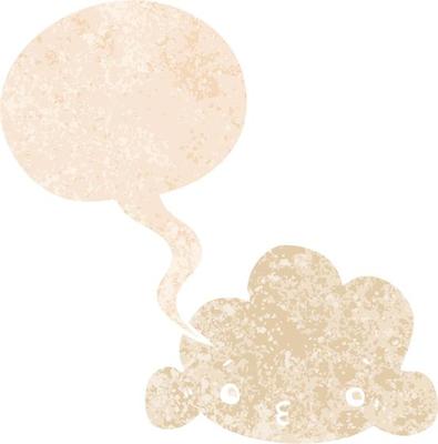 cartoon cloud and speech bubble in retro textured style