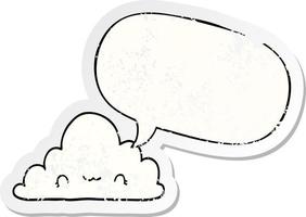 cute cartoon cloud and speech bubble distressed sticker vector