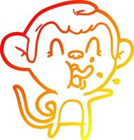 warm gradient line drawing crazy cartoon monkey vector