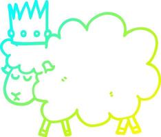 cold gradient line drawing cartoon sheep wearing crown vector