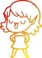 warm gradient line drawing cartoon elf girl vector