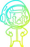 cold gradient line drawing cartoon crying astronaut vector