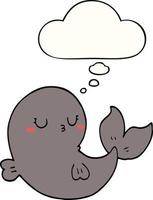 cute cartoon whale and thought bubble vector